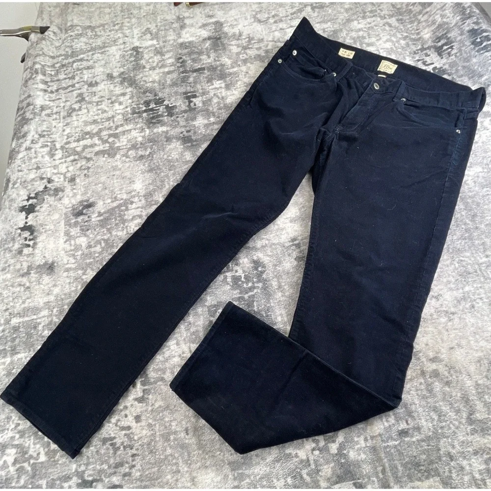 J. Crew Mens 35x32 484 Slim Fit Corduroy Pants Navy Blue Straight Cut Trousers